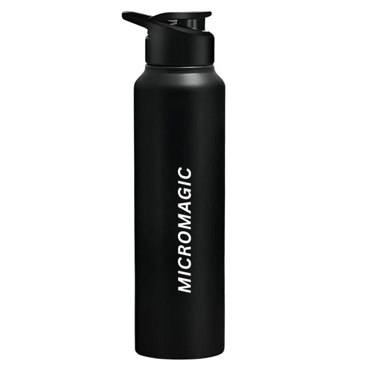 MicroMagic Stainless Steel 1 litre Water Bottle | Rust-Free, BPA-Free, Non-Toxic | Faster Cooling | Portable for Office, Gym, School & College – Black