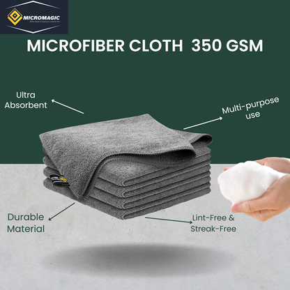 MICROMAGIC MULTIPURPOSE 350 GSM  MICROFIBER CLOTH (GREY- 4 PIECES)