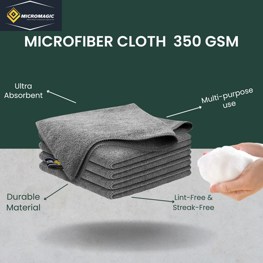 MICROMAGIC MULTIPURPOSE 350 GSM  MICROFIBER CLOTH (GREY- 4 PIECES)